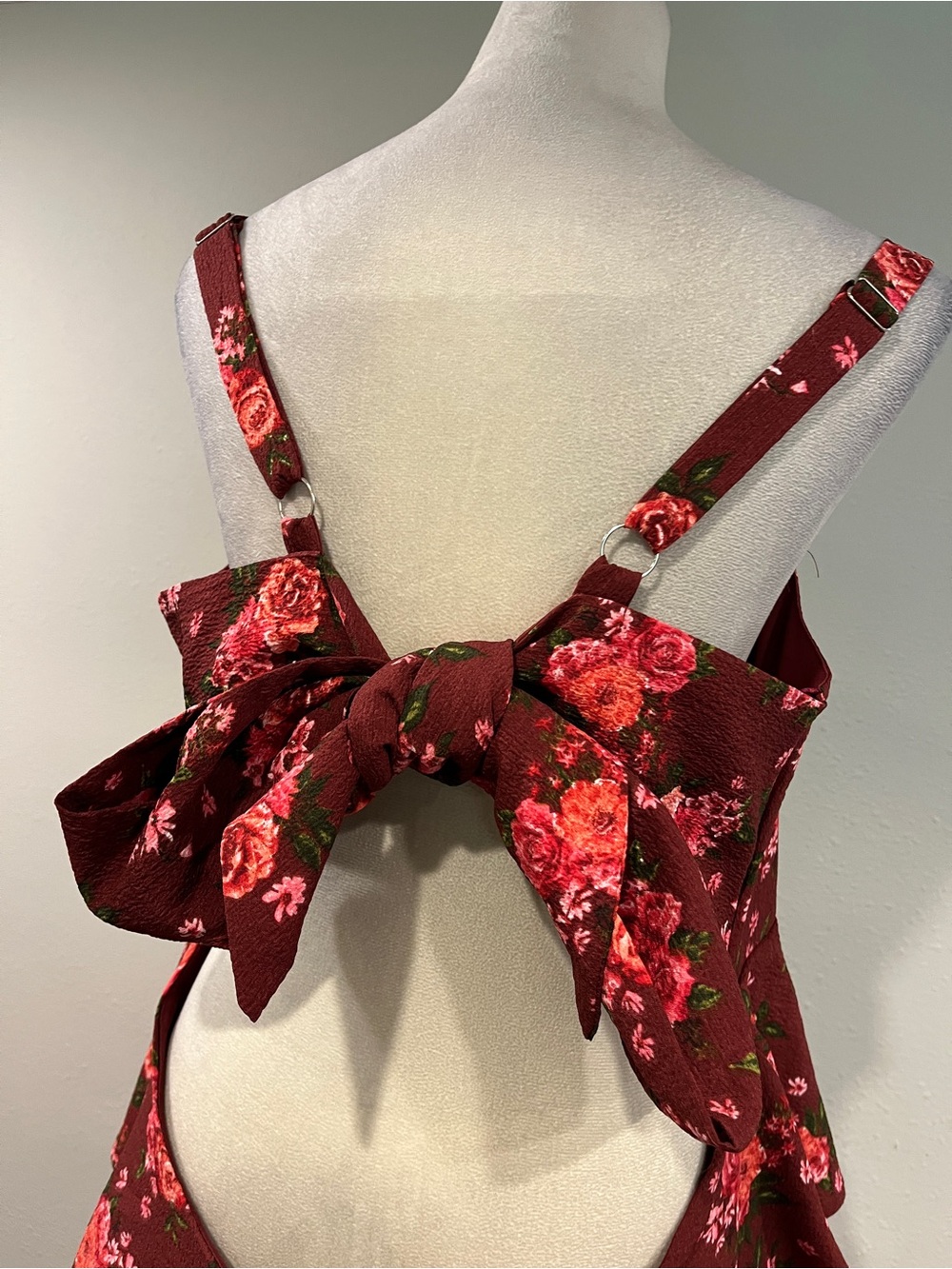 Arula Tiered Floral Maxi Dress in Burgundy with Pink Roses size 2X - Picture 6 of 14